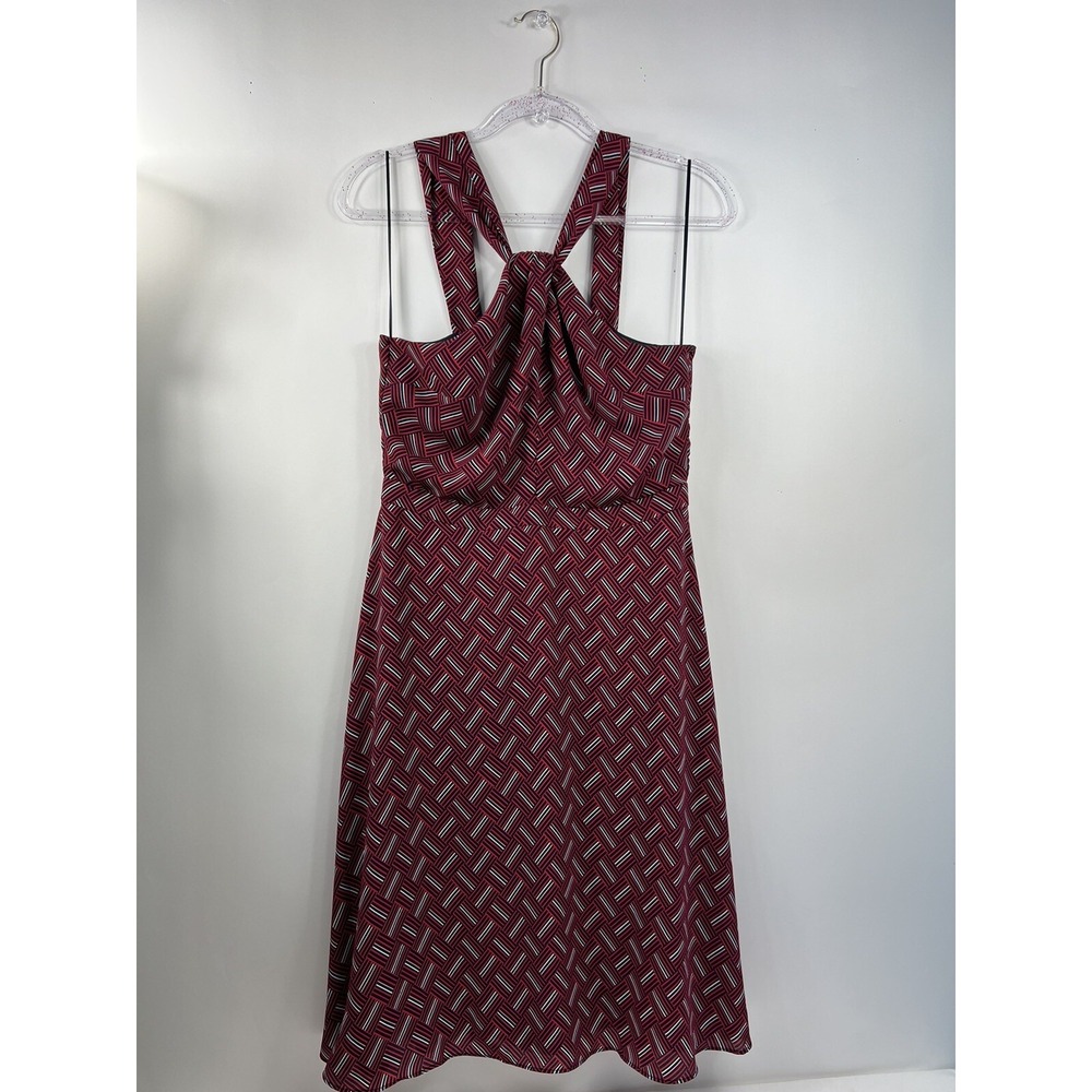 Banana Republic Dress Women's Size 4 Red/Black/White Twist-Neck Halter Lined